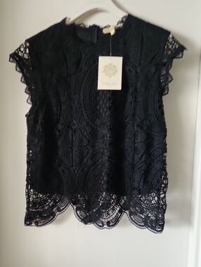 Rebellion Again Black Crochet Lace Cap-Sleeve Blouse